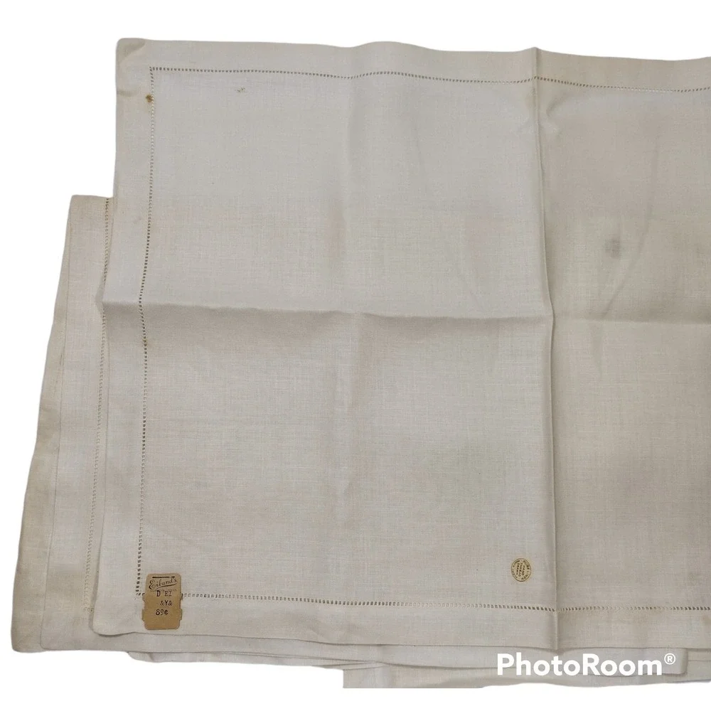 Vtg 100%‎ Linen 5 Napkins Hand Thread Drawn Ireland Tagged EIBAND'S Galveston TX